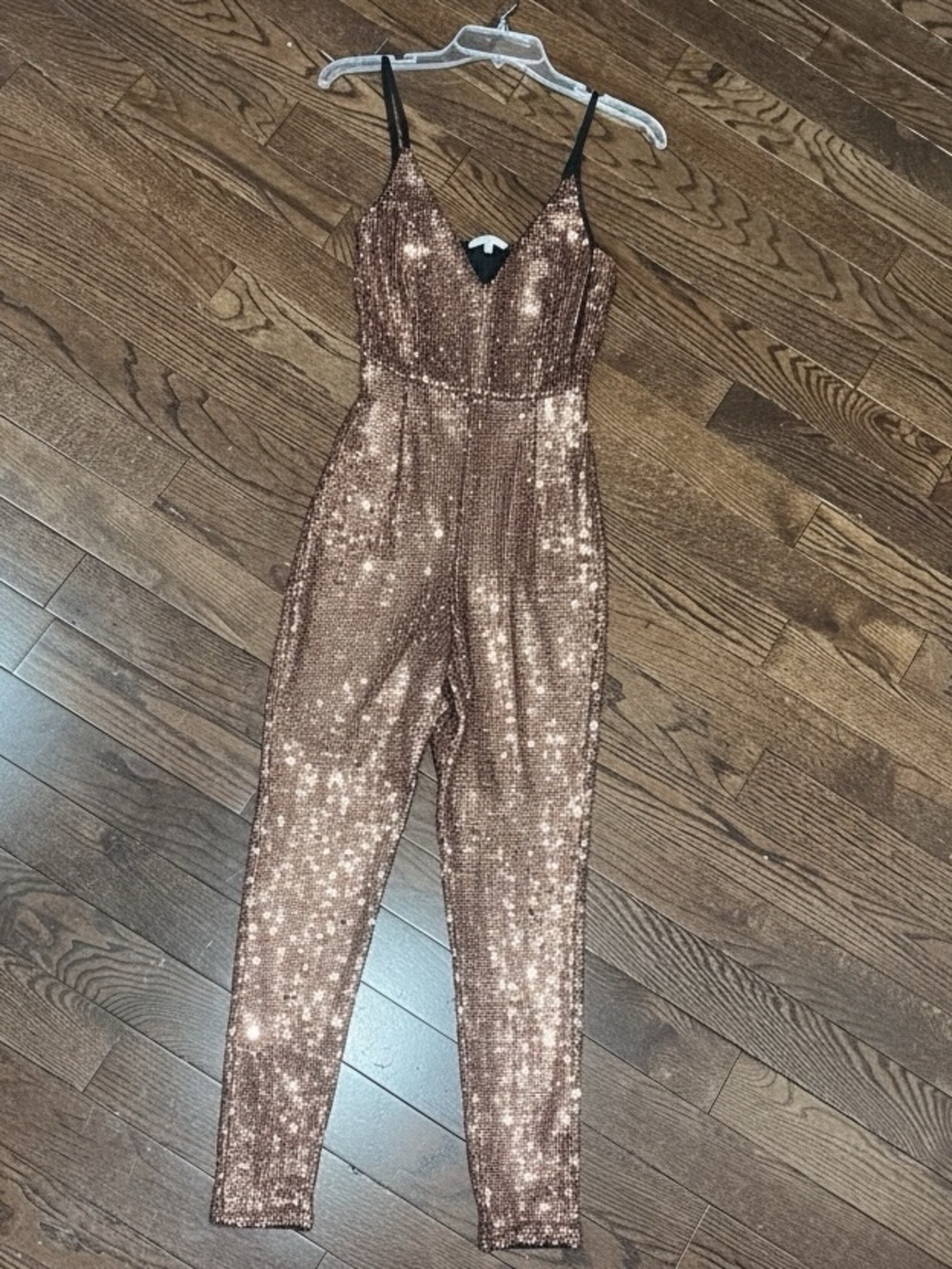 Charlotte Russe Rose Gold Sequin Spaghetti-Strap Jumpsuit